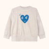 bluza frotowa dziecięca, dziewczęca, z froty, kremowa, jasna, ecru, z nadrukiem niebieskiego serca, blue heart, bawełniana, polska marka