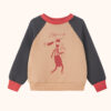 dziecięca bluza bawełniana, unisex, dla chłopca, beżowo-czarna, piaskowa, raglanowe rękawy, z nadrukiem zwierzaka Chili, czerwony nadruk