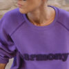 fioletowa bluza z haftem chenille harmony, fioletowa, purpurowa, bawełniana, dzianinowa, damska, raglanowe rękawy