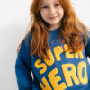 dziecięca , niebieska, granatowa bluza bawełniana z żółtym napisem super hero, unisex, polski produkt, polska marka, haft chenille,