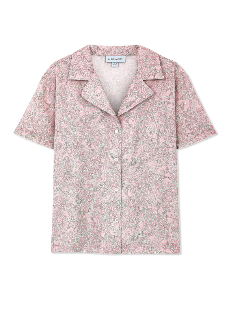 piżama damska różowa,motyw paisley, bawełniana, 100% bawełna, koszula od piżamy