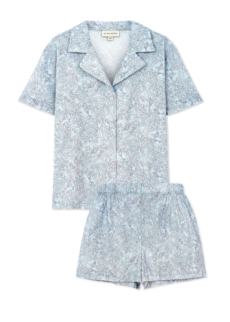 dwuczęściowa piżama damska, niebieska, błekitna, koszulka i spodenki do spania