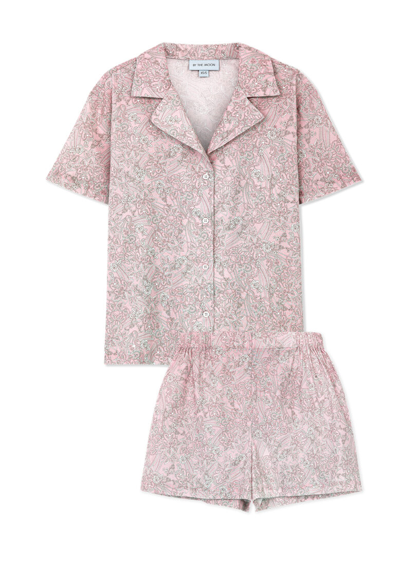 różowa damska piżamka, piżama, komplet pizamowy, koszula i spodenki od piżamy, bawełna, polska marka