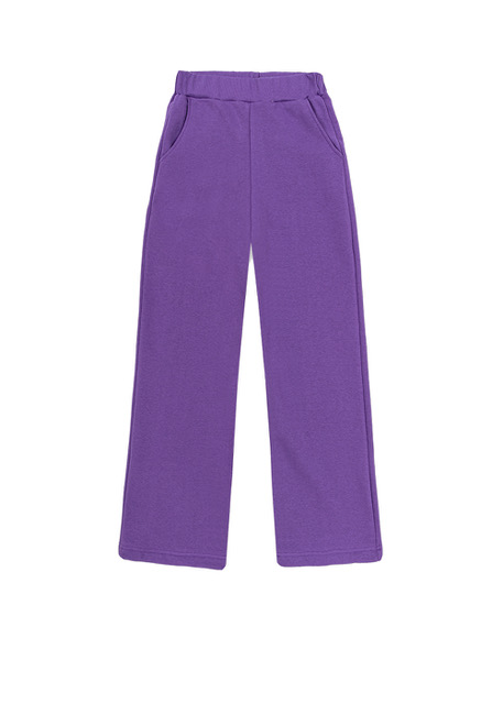 fioletowe, bawełniane damskie spodnie dresowe, z szerokimi nogawkami, prostymi, dzianinowe,