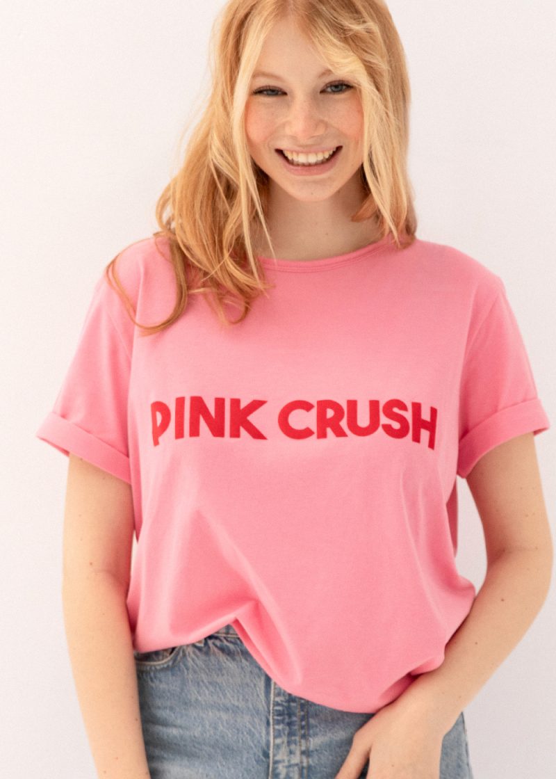 różowy damki t-shirt, podkoszulka, koszulka bawełniana, z napisem pink crush