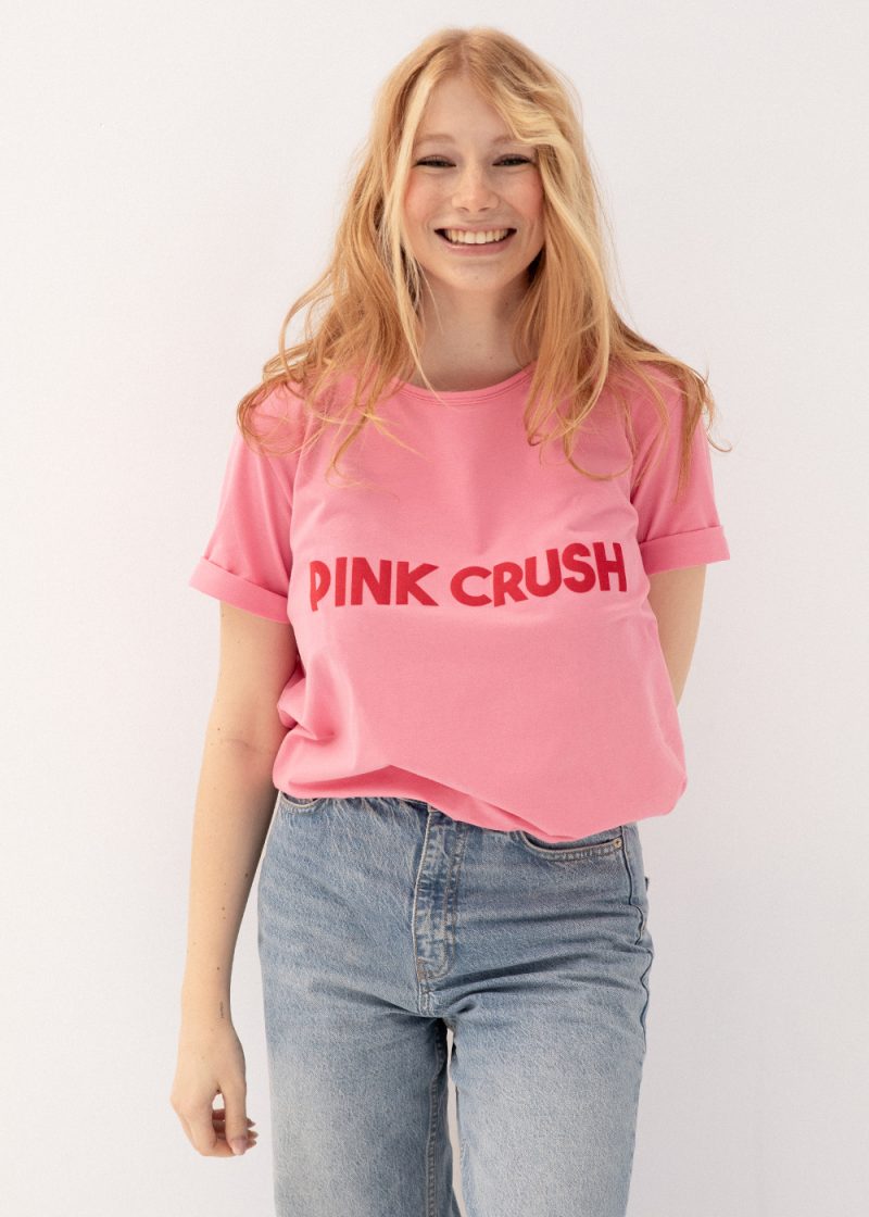 damski, różowy t-shirt z napisem pink crush, polska marka, bawełniany