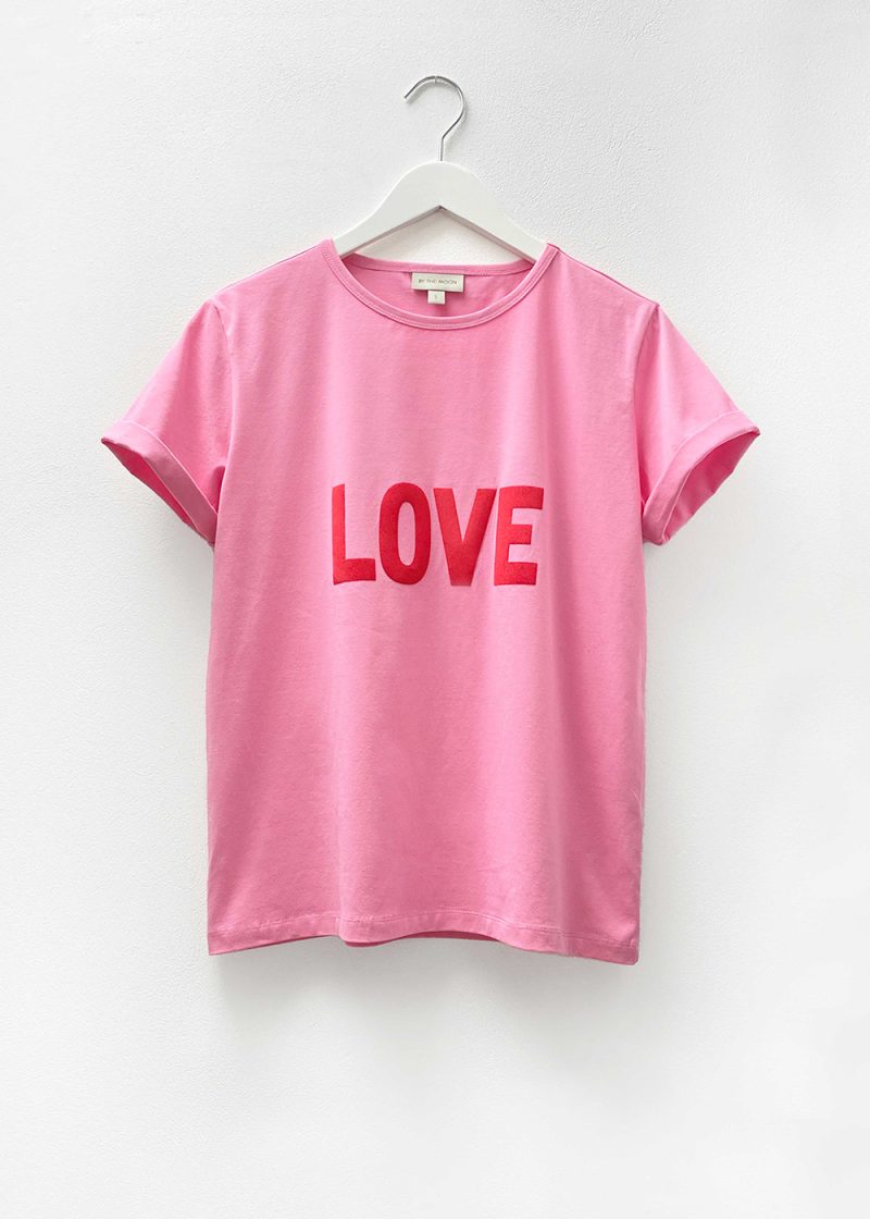 damski, różowy t-shirt, damska koszulka, z napisem love, polska marka,