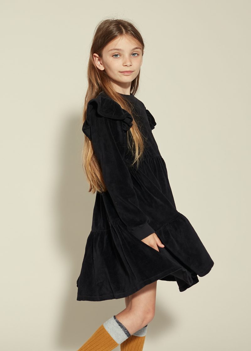 dziewczęca czarna welurowa sukienka dla dziecka, bawełna organiczna, z weluru