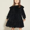 welurowa czarna sukienka dla dziecka, dziewczęca, bawełna organiczna, z weluru