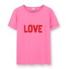 różowy damski t-shirt z nadrukiem LOVE, koszulka damska love, bawełna