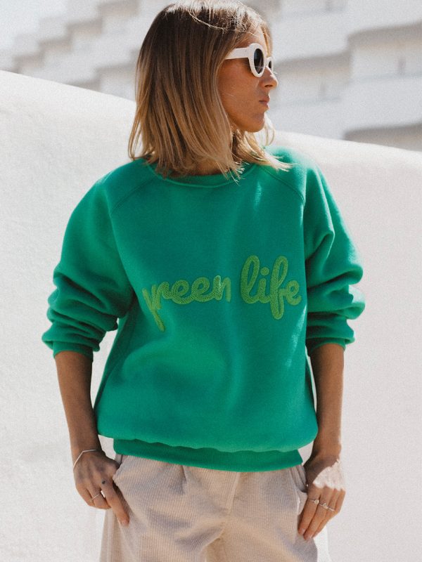 zielona damska bluza, green life, eko, polska marka, z haftem chenille, bawełna