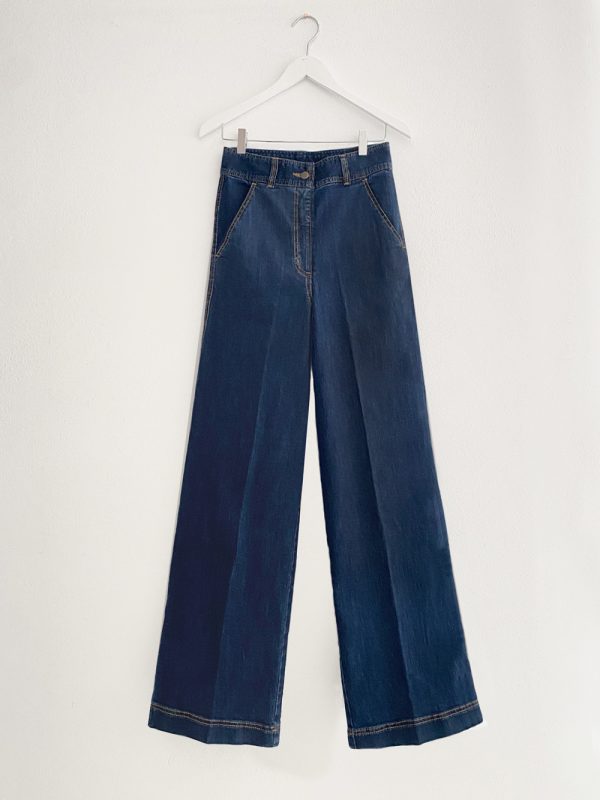 spodnie jeansowe, denimowe, szeroki nogawki, damskie, granatowe, wysoki stan, polska marka