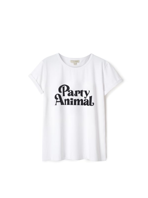 Party Animal t-shirt na imprezę, damski, biały, z brokatowym błyszczącym nadrukiem