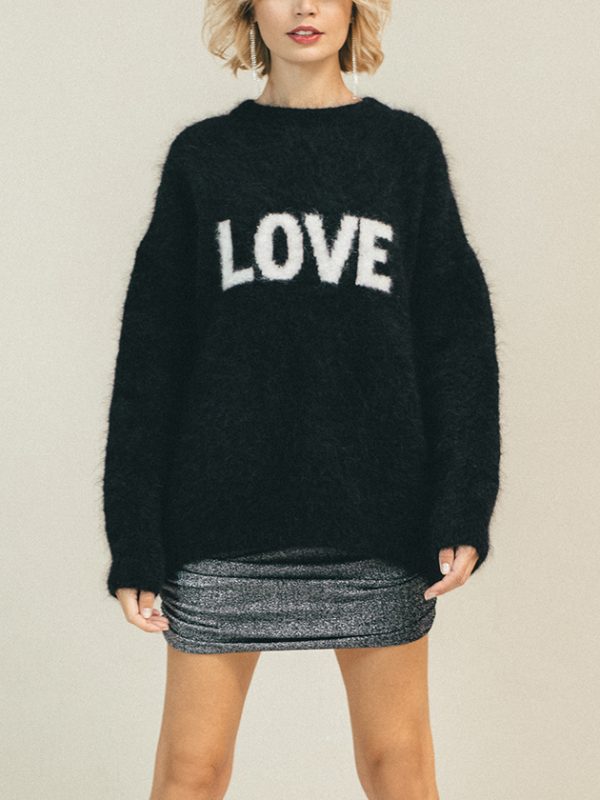 sweter Love by the moon, czarny, oversize, gruby, ciepły, moher, alpaka