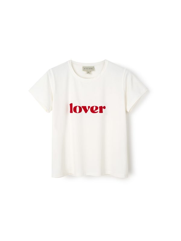 damski, biały t-shirt z napisem Lover, na walentynki, dla zakochanych, polska marka, bawełna, love