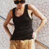 czarny tank-top damski, podkoszulka na lato, bez rękawów, bawełna, dzianinowy, polska marka
