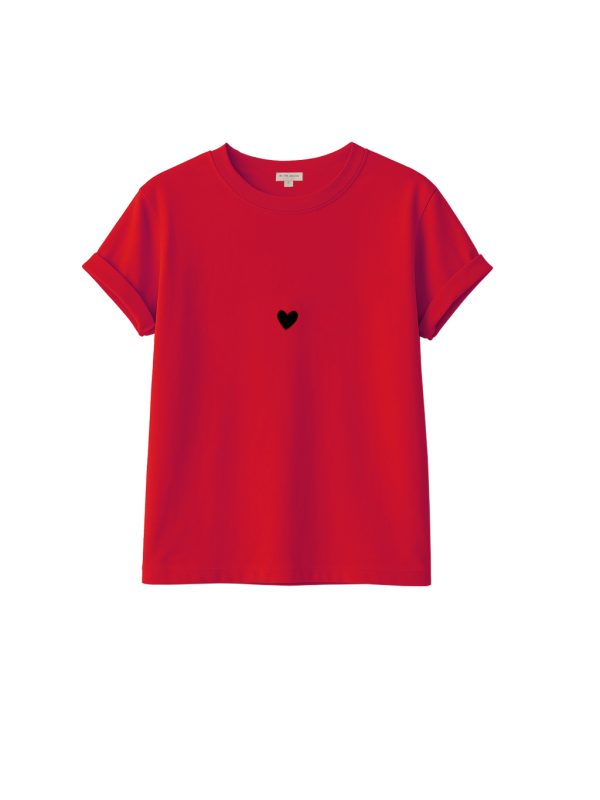 damska czerwona koszulka, t-shirt, czerwony, z czarnym sercem, serduszkiem, tiny heart, bawełna, by the moon, polska marka