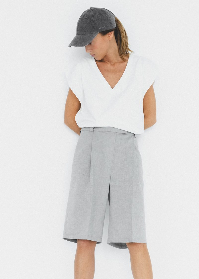 biały damski top Mio, kimono, bez rękawów, krótki rękaw, bawełna, by the moon, polska marka, dekolt w serek, V-neck