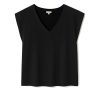 czarny top damski, kimono, bez rękawów, dekolt w serek, v-neck, bawełna, polska marka