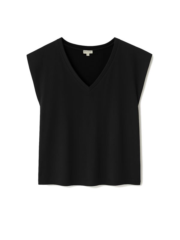 czarny top damski, kimono, bez rękawów, dekolt w serek, v-neck, bawełna, polska marka