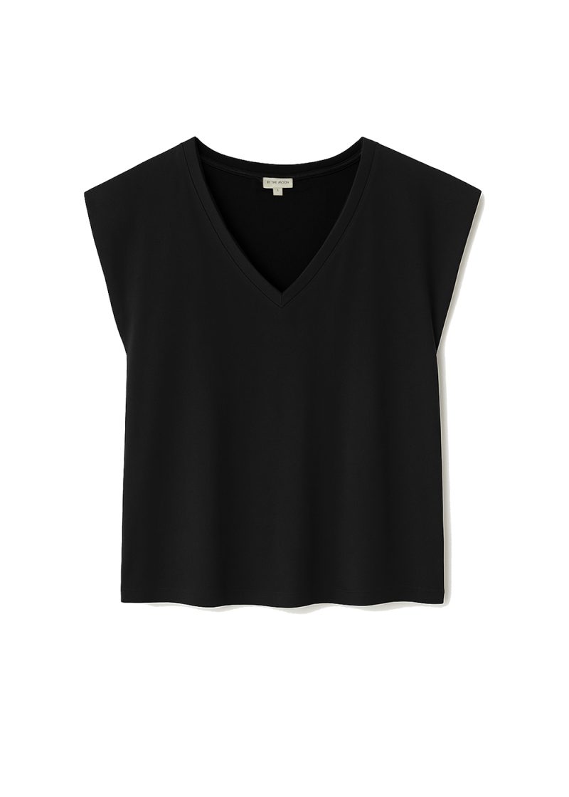 czarny top damski, kimono, bez rękawów, dekolt w serek, v-neck, bawełna, polska marka