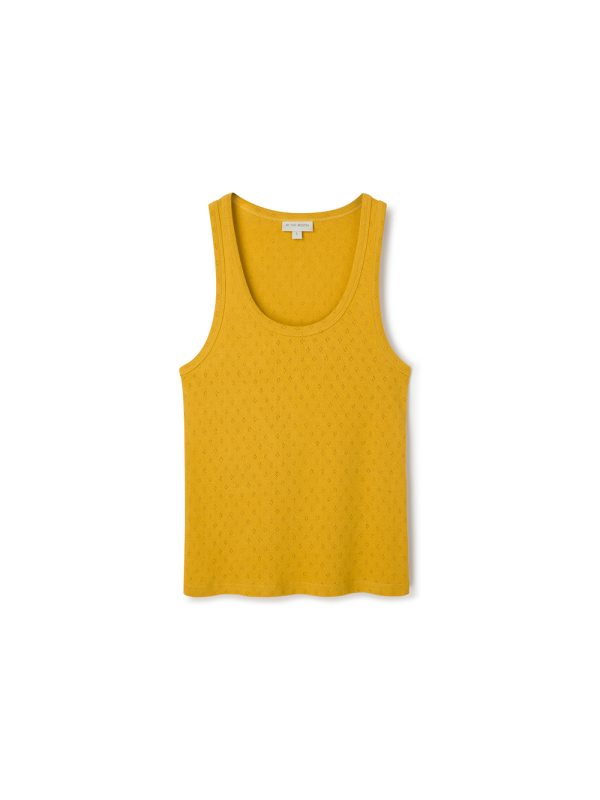 żółty tanktop, podkoszulka, ażurowa dzianina, na lato, polska marka, 10% bawełna