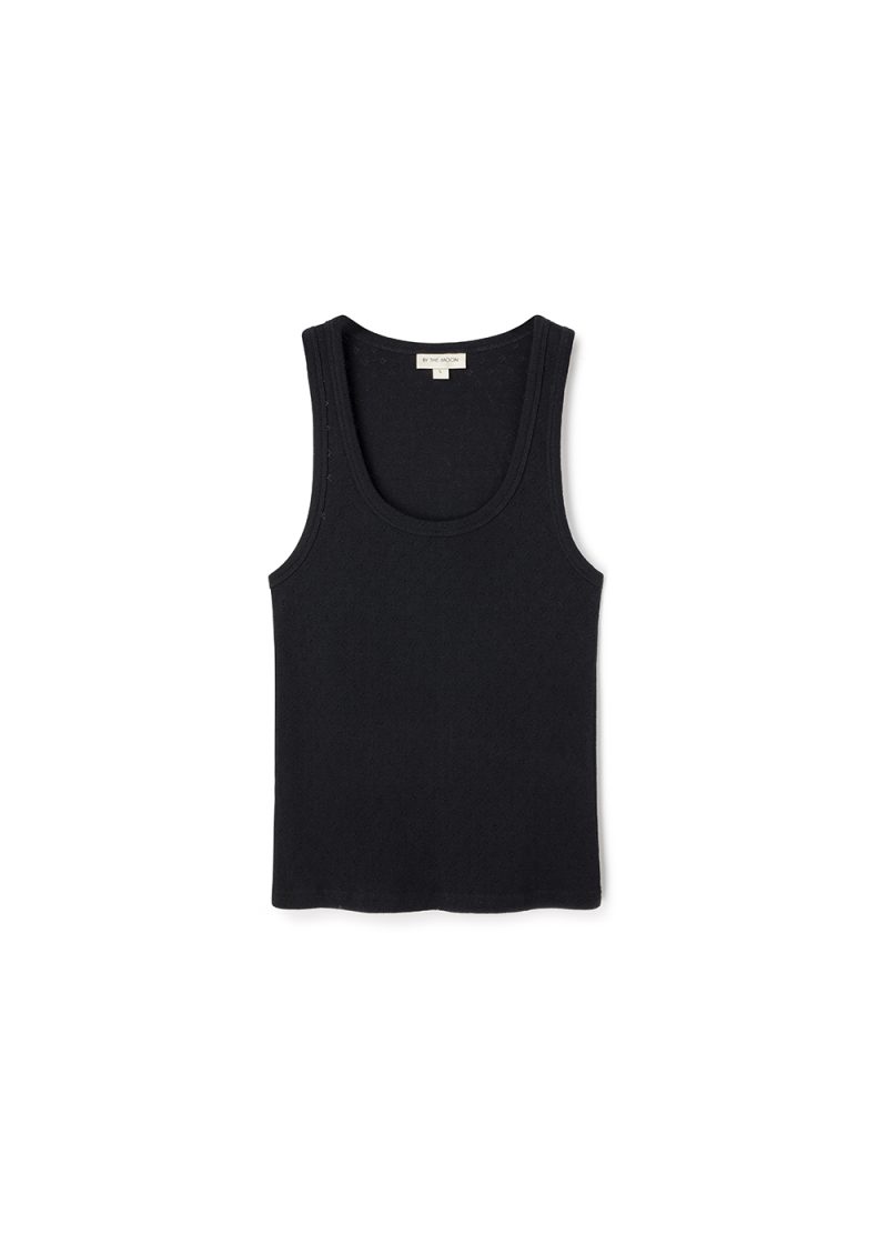 czarny tank top damski, podkoszulka czarna, bez rękawów, 100% bawełna, polska marka, by the moon, dzianina