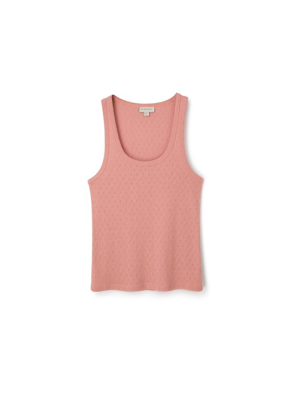 jasno-różowy tank top damski, pudrowy róż, 100% bawełna, podkoszulka na lato, ażurowa dzianina