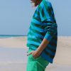 sweter damski, kolorowy, zielony, niebieski, turkusowy, w pasy, paski, bawełna organiczna, oversize, polska marka