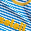 longsleeve, koszulka bluzka z długim rękawem, w niebieskie paski, pasy, błękitne, z napisem soleil, na wakacje, bawełna, polska marka