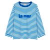 damski longsleeve, bluzka, koszulka z długim rękawem, bawełna, w paseczki, paski niebieskie, niebiesko-białe, z nadrukiem la mer, marynistyczna, polska marka