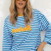 longsleeve oversize soleil, w paski, paseczki niebiesko-białe