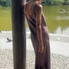czekoladowa sukienka, mokka, kawa z mlekiem, na ramiączkach, za kolana,