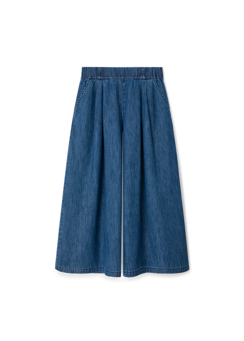 denimowe kuloty, z denimu, jeansowe, szerokie, na gumkę, z jeansu, dżinsowe, luźne, damskie, polska marka, by the moon